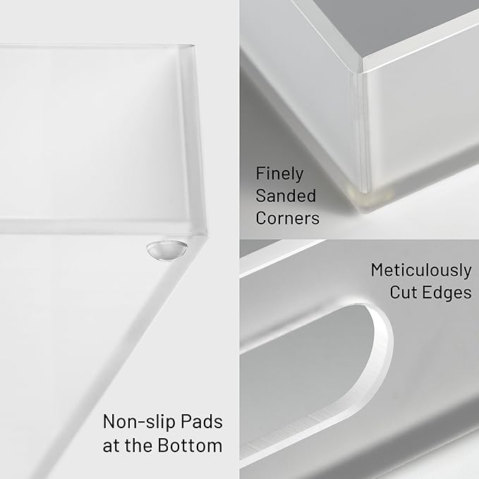 Large Acrylic Serving Tray Decorative Ottoman Coffee Table Vanity Tray Tea Fruit Platter Snack Appetizer Dessert Drink with Handles for Bar Kitchen Party, Frosted