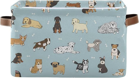 Multi-purpose Storage Basket Bin Cute Dog Puppy Organizer Collapsible Shelf Basket Cube with Handle for Nursery Bedroom Bathroom