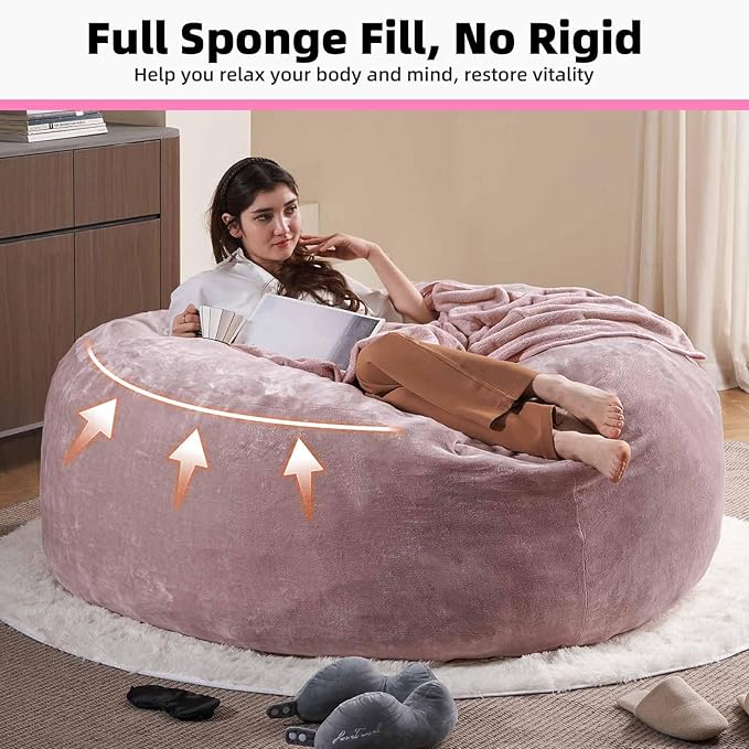 6FT,Oversized Bean Bag Chairs for Adults,Giant beanbag with Filler Included,Fluffy Memory Foam,Soft and Comfy Corduroy Fabric,Gaming Chairs Suitable for Living Room and Bedroom (Pink, 6 Foot)