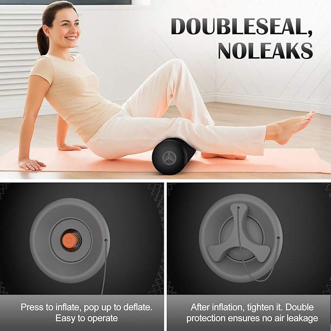 Inflatable Foam Roller for Physical Therapy, Back Pain, Muscle Massage, Deep Tissue and Leg Stretch, Back Roller with Adjustable Firmness for Travel, Exercise, Yoga, Pilates, Workout and Gym 36" x 6"