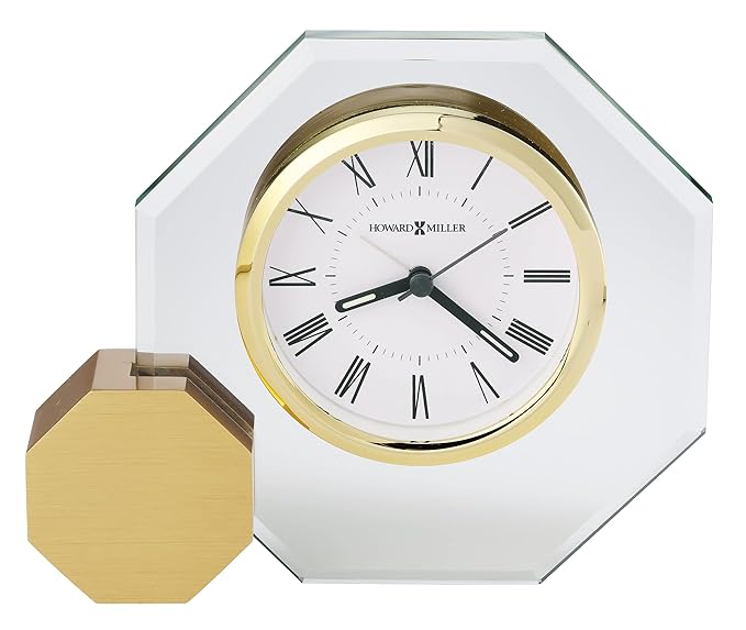 Howard Miller Danson Tabletop Clock – Premium Decorative Aluminum Base Clock with Octagon Glass Design Modern Alarm Clock Quartz Movement Roman Numeral Dial & Gold Tone Bezel for Elegant Home Decor