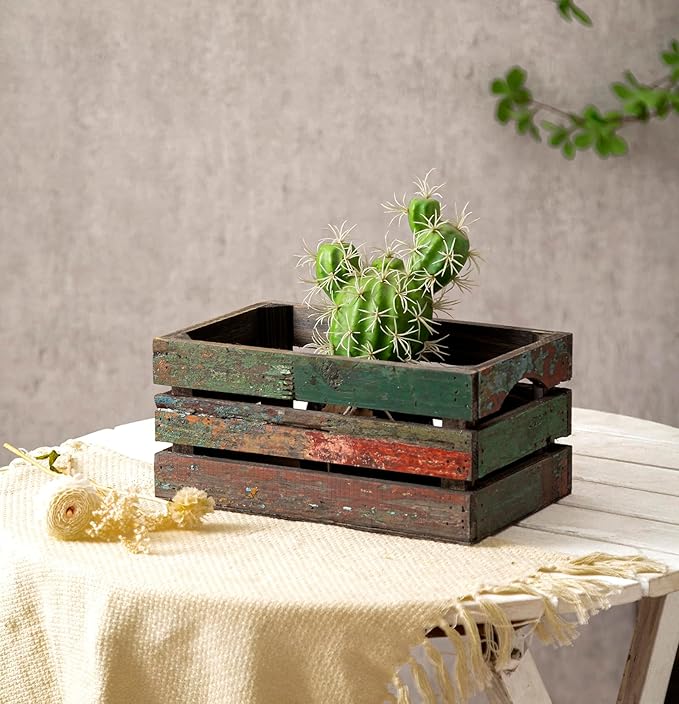 TIMRIS Set of 3 Rustic Distressed Wood Nesting Crates, Farmhouse Decorative Wooden Storage Boxes, Large Vintage Reclaimed Wood Baskets for Display (Random)