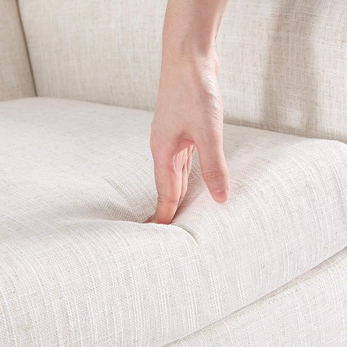 HUIMO Accent Chair Living Room Chair, Upholstered Button Tufted Armchair, Linen Fabric Sofa Chairs for Bedroom, Living Room, Mid-Century Modern Comfy Reading Chair (Beige)