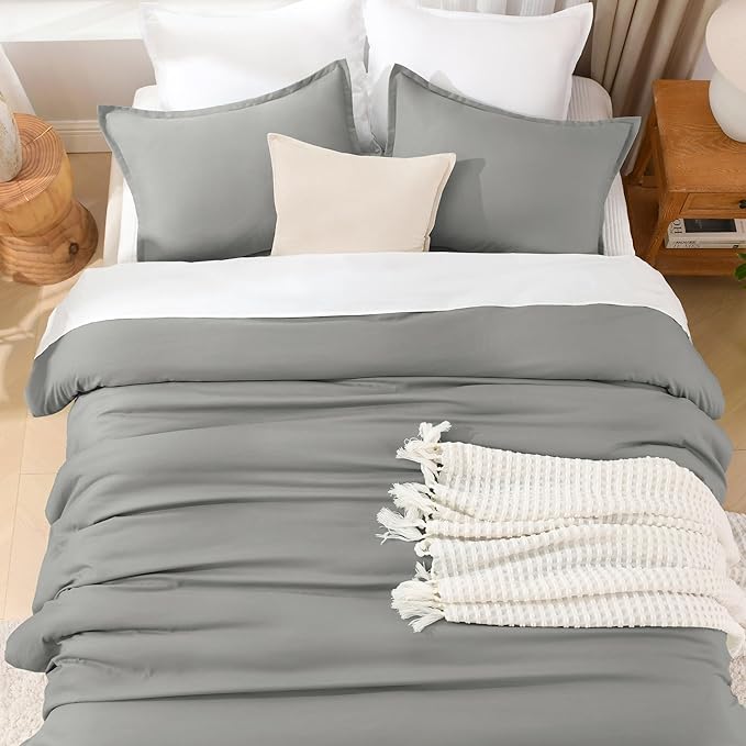 Litanika Comforters Medium Gray King Size, 3 Pieces Lightweight Solid Bedding Set & Collections, All Season Fluffy Bed Set (104x90In Comforter & 2 Pillowcases)