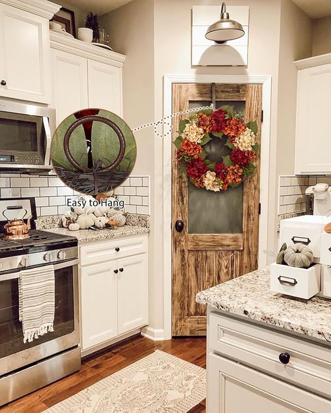 Fall Wreaths for Front Door, 20 inch Autumn Wreath with Hydrangeas Berries Fall Door Wreath Artificial Hydrangea Flowers Wreaths Autumn Decorations for Farmhouse Thanksgiving Harvest Door Wall Outside