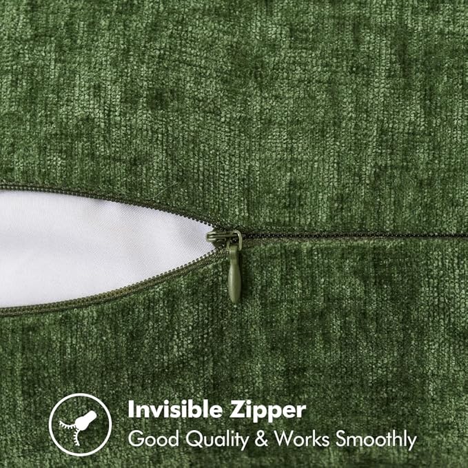 MIULEE Pack of 2 Christmas Pillow Covers 26x26 Inch Moss Green Farmhouse Decorative Throw Pillow Covers with Stitched Edge Soft Chenille Solid Dyed Couch Pillow Covers for Sofa Bed Living Room