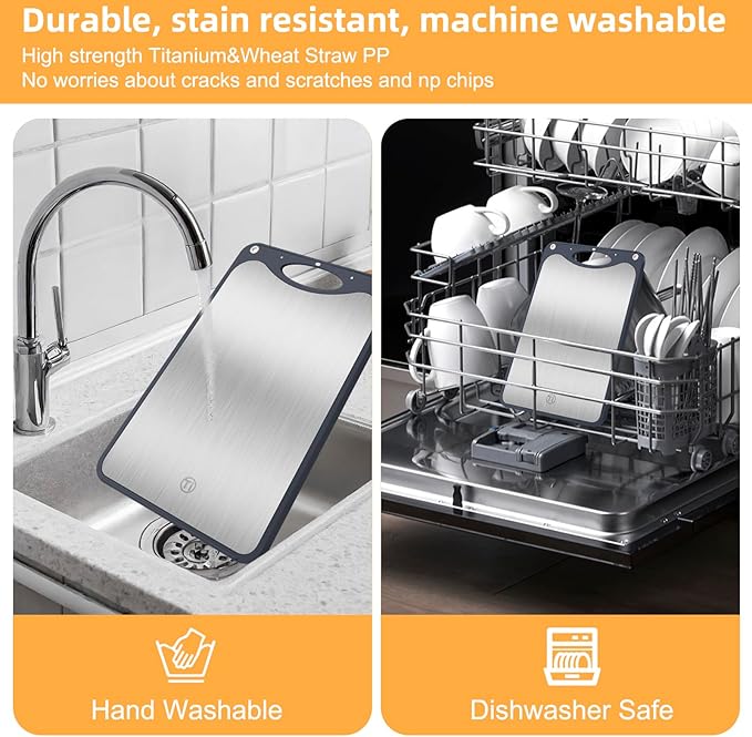 Titanium Cutting Board for Kitchen,Suitable for Handling Meat and Vegetables,Cutting Board Double Sided Food Grade,Pure Titanium and Wheat Straw PP,Dishwasher Safe, Easy to Clean, 15.08 * 10.35 Inches