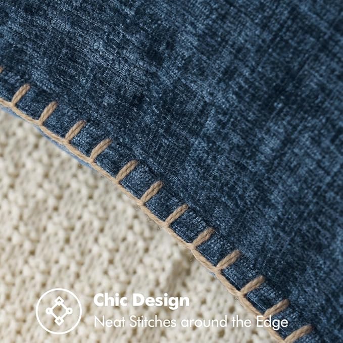 MIULEE Pack of 2 Couch Throw Pillow Covers 20x20 Inch Coastal Navy Blue Farmhouse Decorative Pillow Covers with Stitched Edge Soft Chenille Solid Dyed Spring Pillow Covers for Sofa Bed Living Room