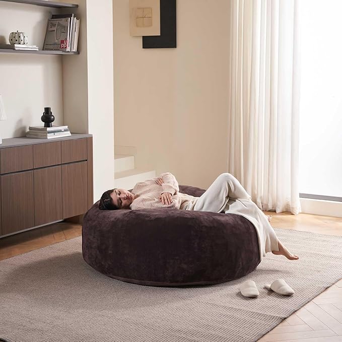 5FT,Big Bean Bag Chairs for Adults,Large beanbag with Filler Included,Memory Foam Material,Easy to Clean and Washable Corduroy Fabric,Suitable for Living Room and Bedroom (Brown, 5 Foot)