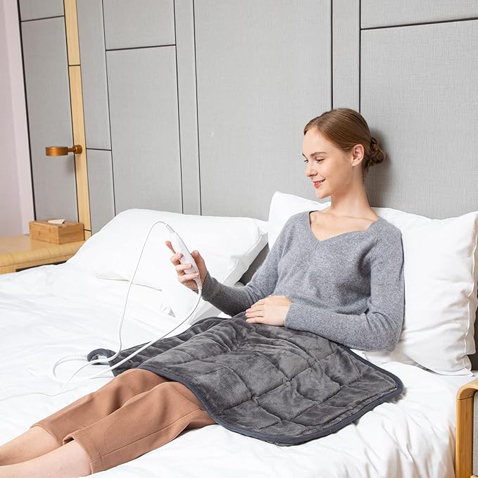 Ruqiji 17''x33'' Weighted Heating Pad, 5.2lbs with 12 Temperature Settings& Countdown Display, Pain Relief for Back/Neck/Shoulders/Abdomen/Legs, Birthday Gifts for Mom Dad Women Men (Dark Gray)