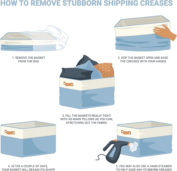 OrganiHaus Small Fabric Storage Bins for Shelves 12x8in, Closet Storage Baskets for Shelf Organizing, Canvas Rectangle Bins for Organization, Small Baskets for Organizing - Off-White