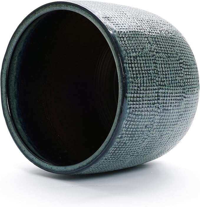 LuxenHome 15.5" Dia Large Ceramic Pots for Plants, Modern Green Glazed Planters for Outdoor Plants, Round Indoor Flower Pots with Drainage Hole and Rubber Plug for Home Garden Patio