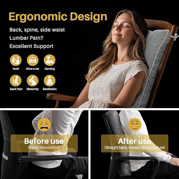 YZ HOME Rocking Chair Cushion, Set of Thicken Seat & Back Chair Cushions with Memory Foam, Non-Slip Chair Pad with Ties for for Indoor&Outdoor Rocker, Light Grey, 22x17x5/17x17x5