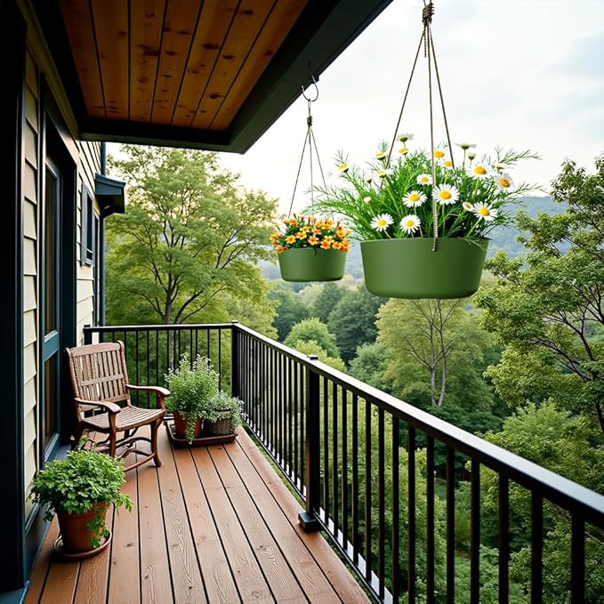 10.7 Inch Hanging Planter for Outdoor Indoor Plants,2 Pack Hanging Flower Pots with Drain Holes for Garden Home Decor Use (Dark Green)