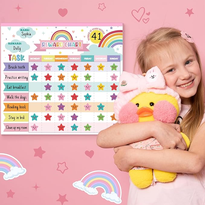 Reward Chart for Kids,Magnetic Behavior Chore Chart for Kids at Home,26 Rainbow White Chore Charts,1960 Star Stickers,56 Reward Stickers,Incentive Chore Chart to Develop Responsibility and Good Habits