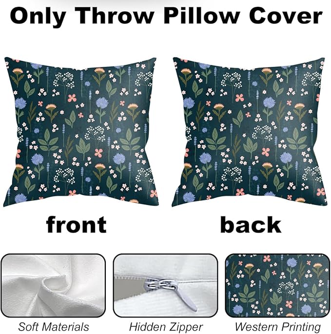2 Pack Retro Forest Wildflower Throw Pillow Covers, 18x18 Pillow Cover, Decorative Couch Pillow Covers Flower Decor Pillowcase for Sofa Cushion Sofa Home Bedroom Bed Office Car Seat Living Room