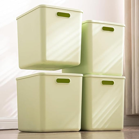 4 pack large plastic White storage bins Baskets, Toy Box Chest with Lids and Handle,Organizer Containers for Baby,Kids,snacks,Nursery,Shelves,Playroom, Bedroom,Office,Closet,home
