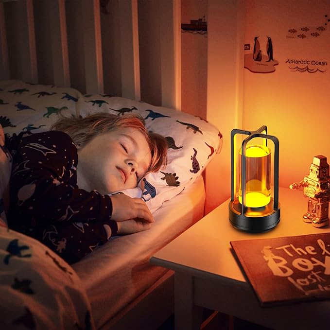 Portable Table Lamp for Outdoor Indoor: Cordless Rechargeable Desk Lamp with 3 Color Stepless Dimmable - Metal Battery Operated Small Lantern Light for Restaurant/Bedroom/Bar/Coffee Shop/Camping