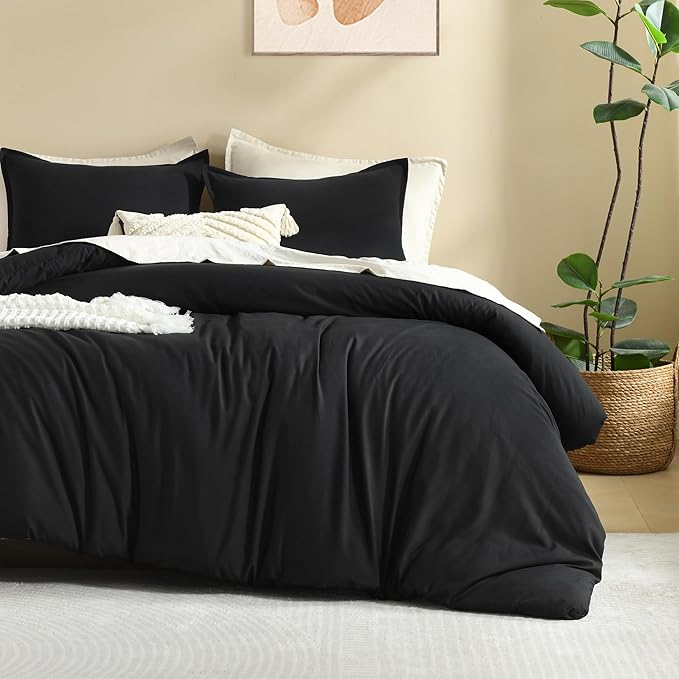 Litanika Oversized King Comforters Black Super King Size, 3 Pieces Lightweight Solid Bedding Comforter Set, All Season Fluffy Bed Set (120x120In Comforter & 2 Pillowcases)