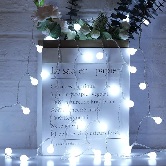 Minetom 66 Feet 200 Led Globe Ball String Lights - Fairy Plug-in With Remote, Waterproof for Indoor Outdoor Party Wedding Christmas Tree Garden Decoration, Pure White