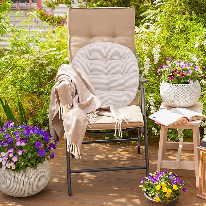 Tiita Striped Seat Cushion 2 Pack Beige Round Floor Pillows 22"x22" Chair Pad Cushions for Indoor/Outdoor Hanging Swing Chair Window Pads, Beige