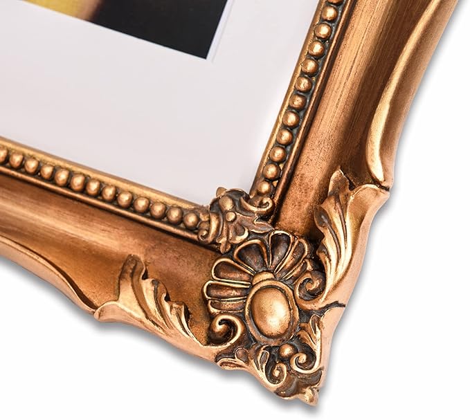 Vintage 11x14 Picture Frame with Embossed Flower, Ornate Gold Frame for 11x14 or 8x10 Photos with White Mat, Antique Baroque Frames with Hook for Wall Mounting Display(Bronze)