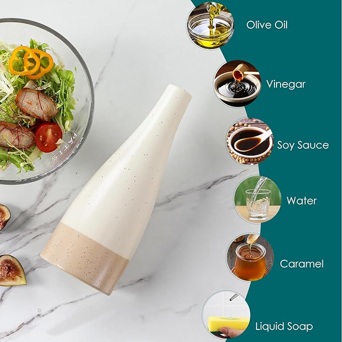vancasso 16 Oz Ceramic Olive Oil Dispenser Bottle, Bottle Dispenser with Spout and Funnel for Kitchen,Suitable for Oil, Vinegar, Coffee Syrups & Other Liquids,Cream