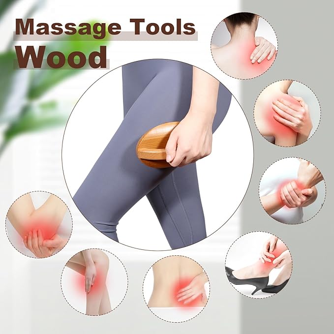 Wood Therapy Fascia Release Massage Tools, Manual Trigger Point Lymphatic Drainage Cellulite Massager, Wooden Massage Brush Gua Sha Body Sculpting Tool, Pain Relief and Body Shaping