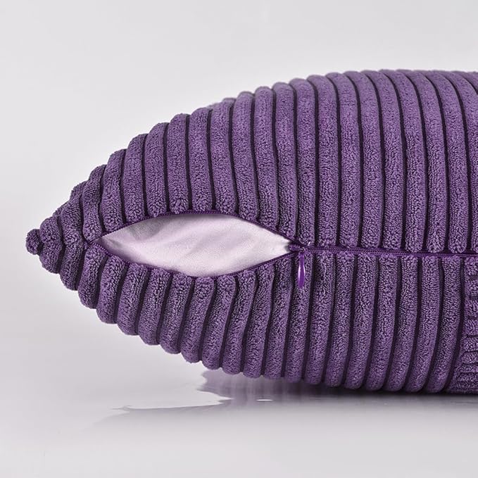 Fancy Homi 2 Packs Purple Decorative Throw Pillow Covers 18x18 Inch for Living Room Couch Bed, Boho Farmhouse Home Decor, Soft Corss Corduroy Patchwork Textured Square Cushion Case 45x45 cm