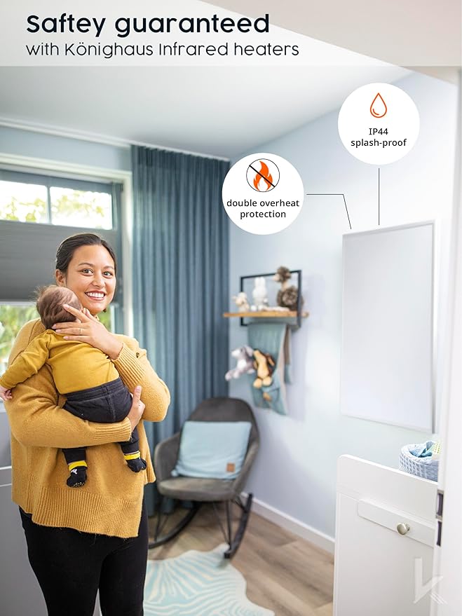 Infrared Space Heater - suited for smaller rooms - potent & energy efficient electric heating - wall-mounted - warms up quickly - over-heating protection - no noise - no maintenance - pleasant warmth