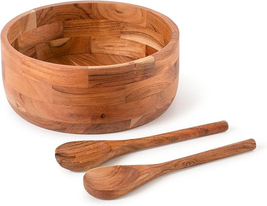 Luxe Designs 12" Wooden Salad Bowl Set with Serving Utensils Eco-Friendly, Multipurpose Mixing & Serving Bowl for Salads, Pasta, Fruits & More – Durable & Stylish Kitchen Essential