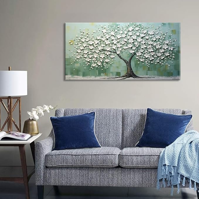 LASMOND Turquoise Tree of Life Wall Art for Living Room Canvas Prints Artwork Modern Abstract Bedroom Office Painting Decor (46x23 Inches)