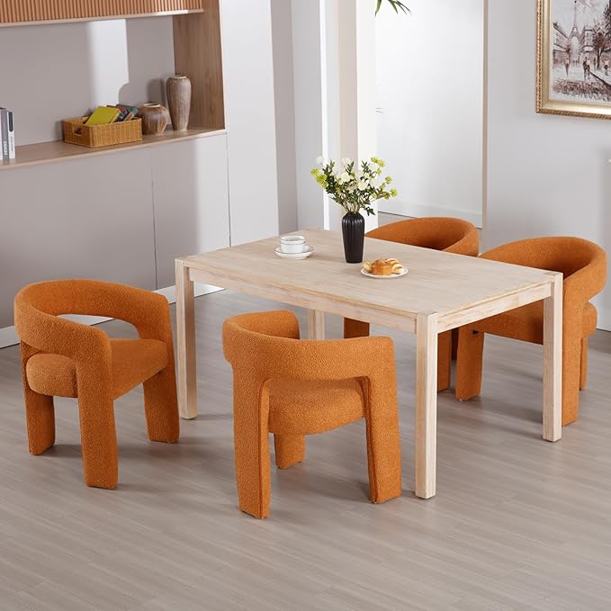 Orange Sherpa Dining Chairs Set of 4, Modern Barrel Dining Room Chairs Upholstered Faux Fur Accent Chair with Arms and Round Back for Living Room Kitchen Armchair No Assembly Needed