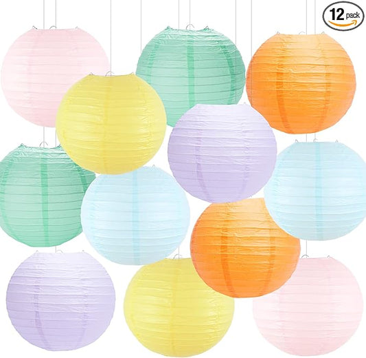 Paper Lanterns Pastel Round Hanging Chinese Lanterns for Birthday Baby Shower Rainbow Easter Party Decorations Pack of 12