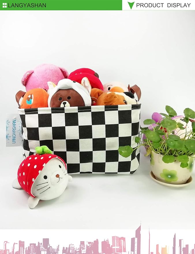 LANGYASHAN Rectangular Storage Bin Collapse Canvas Fabric Cartoon Storage Basket with Handles for Organizing Home Kitchen Boys and Girls Toys Office Closet Shelf Baskets (Rec-Racing flag)