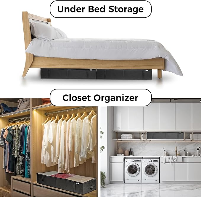 Closet Organizers and Storage - Maximize Space with Under Bed Storage Containers & Clothes Storage - Ideal Closet Organizer, Toy Storage Organizer & Underbed Storage (Black, 4 Pack)