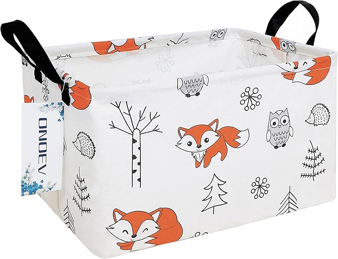 Rectangular Folding Laundry Basket,waterproof Canvas Basket,gift basket,Suitable for children's room,Office,Clothes,Toys Storage(Fox)