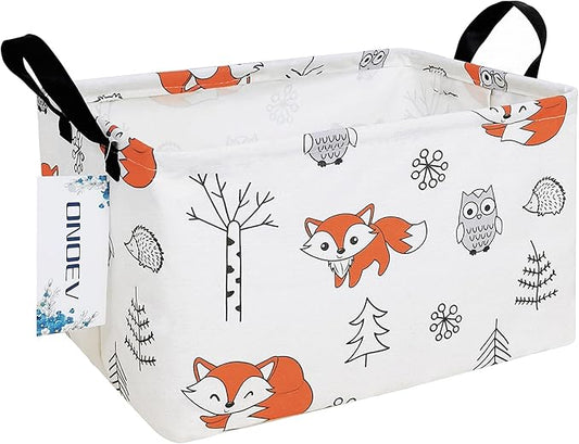 Rectangular Folding Laundry Basket,waterproof Canvas Basket,gift basket,Suitable for children's room,Office,Clothes,Toys Storage(Fox)