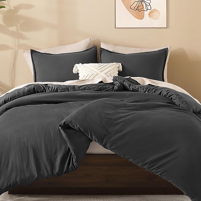 Litanika Grey Comforter Full Set, Dark Gray Lightweight Plain Bedding Comforters Sets, All Season Fluffy Bed Set (79x90In Comforter & 2 Pillowcases)