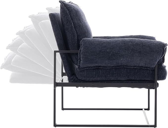 YISHENG Accent Chair with 6-Angle Adjustable Backrest, Chenille Fabric Living Room Chair Upholstered Lounge Chair, Modern Chair Cozy Reclining Chair for Reading Room, 1PC Dark Blue