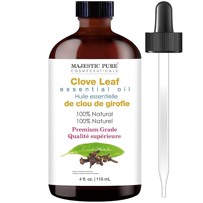 Majestic Pure Clove Essential Oil with Glass Dropper - Huge 4 Fl Oz - 100% Pure and Natural Clove Oil - Premium Grade Essential Oils for Diffuser, Aromatherapy, Soap and Candle Making