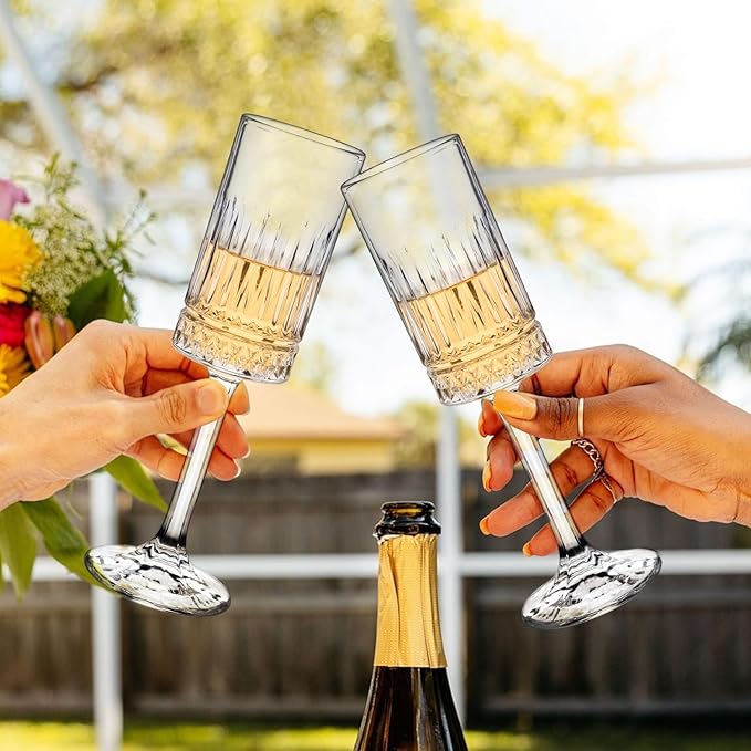 Champagne Flutes Set of 6, 7oz Square Champagne Glasses, Lead-Free Crystal Champagne Flute Glass, Unique Gift for Birthday, Wedding, Anniversary