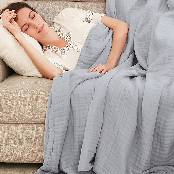 EMME Cotton Blanket Queen Size for Bed Soft Large Muslin Bed Blankets 80"x90" Lightweight Breathable Blanket All Season Gauze, Light Grey