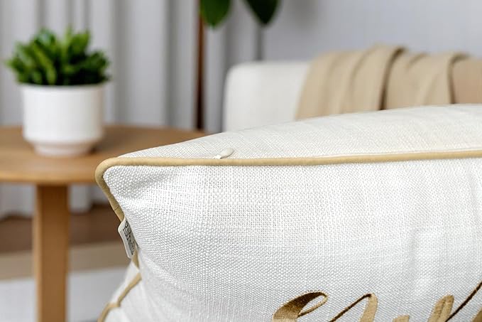 Rudransha 12x18 Sweet Dreams Lumbar Pillow Cover - Embroidered Elegant Throw Pillowcase - Decorative Cushion for Bed, Sofa, Kids Room, Reading Nook - Soft Neutral Accent - Ivory (Beige Thread)