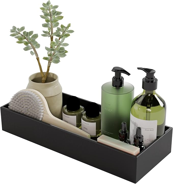 Black Bamboo Drawer Organizer - Silverware&Utensil Holder Organizer for Kitchen Drawers, Multi-Use Drawer Dividers Boxes for Bathroom Counter,Cabinet, Garage, Office Desk, Makeup, Jewelry (15"6"2.5")