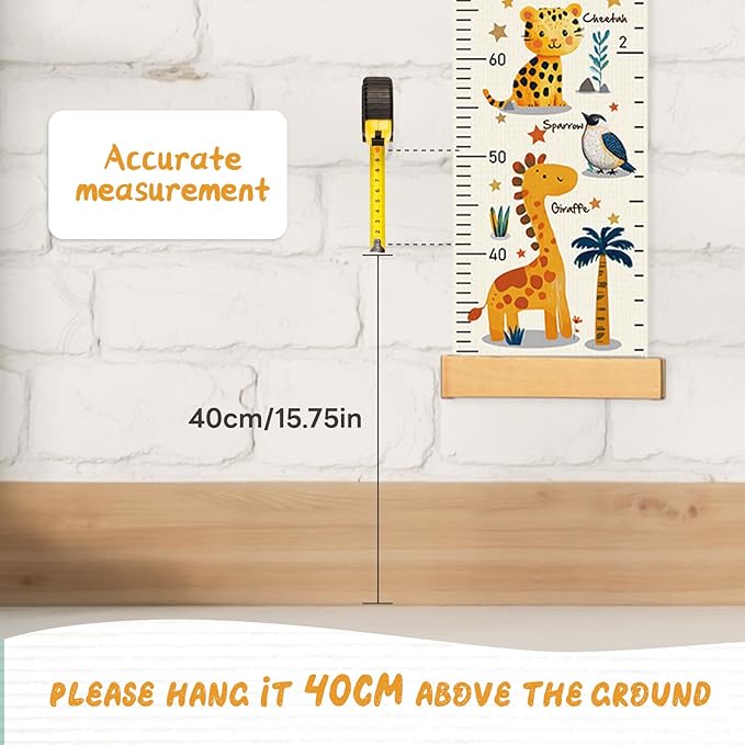 Personalized Name Growth Chart Wall Decor for Kids – Canvas Removable Height Chart Measuring Ruler 59" x 7.9" (Animals)