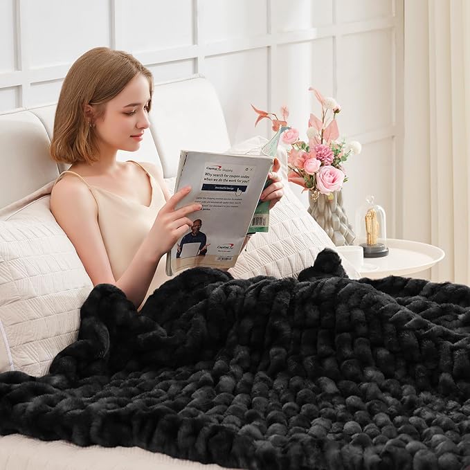 Ultra Soft Luxury Faux Fur Throw Blanket for Counch,Fuzzy Fluffy Plush Warm Cozy Elegant Wrinkled Blanket for Sofa Bedroom Living Room,(50"x60",Tie-dye Black)