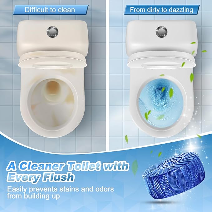 KIISIISO Automatic Toilet Bowl Cleaner Tablets,Bathroom Toilet Tank Cleaner,Blue Clean Bubbles,Strong Detergent Ability,Long-lasting 300 brushes,Mild Fresh Pine Scent(30 Pack)
