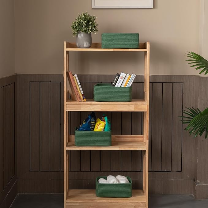 4 Pack Small Storage Shelf Baskets for Organizing, Mini Woven Rope Storage Bins for Towels, Cute Decorative Closet Organizer,Baby Nursery, Gift Empty Baskets -11.81''Lx7.87''Wx4.72''H-Green