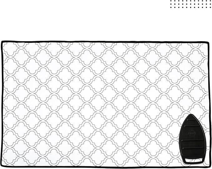 Encasa Homes Ironing Mat/Pad (Large 48"x28") with 3mm Padding & Silicone Iron Rest for Steam Pressing on Tabletop or Bed - Heat Resistant, Portable, Quilting & Travel Blanket - White Tiles